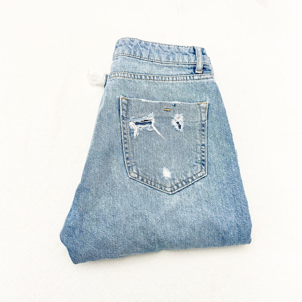 Zara Wide Leg Ripped Denim Jeans Light Wash Button Fly Size 4
